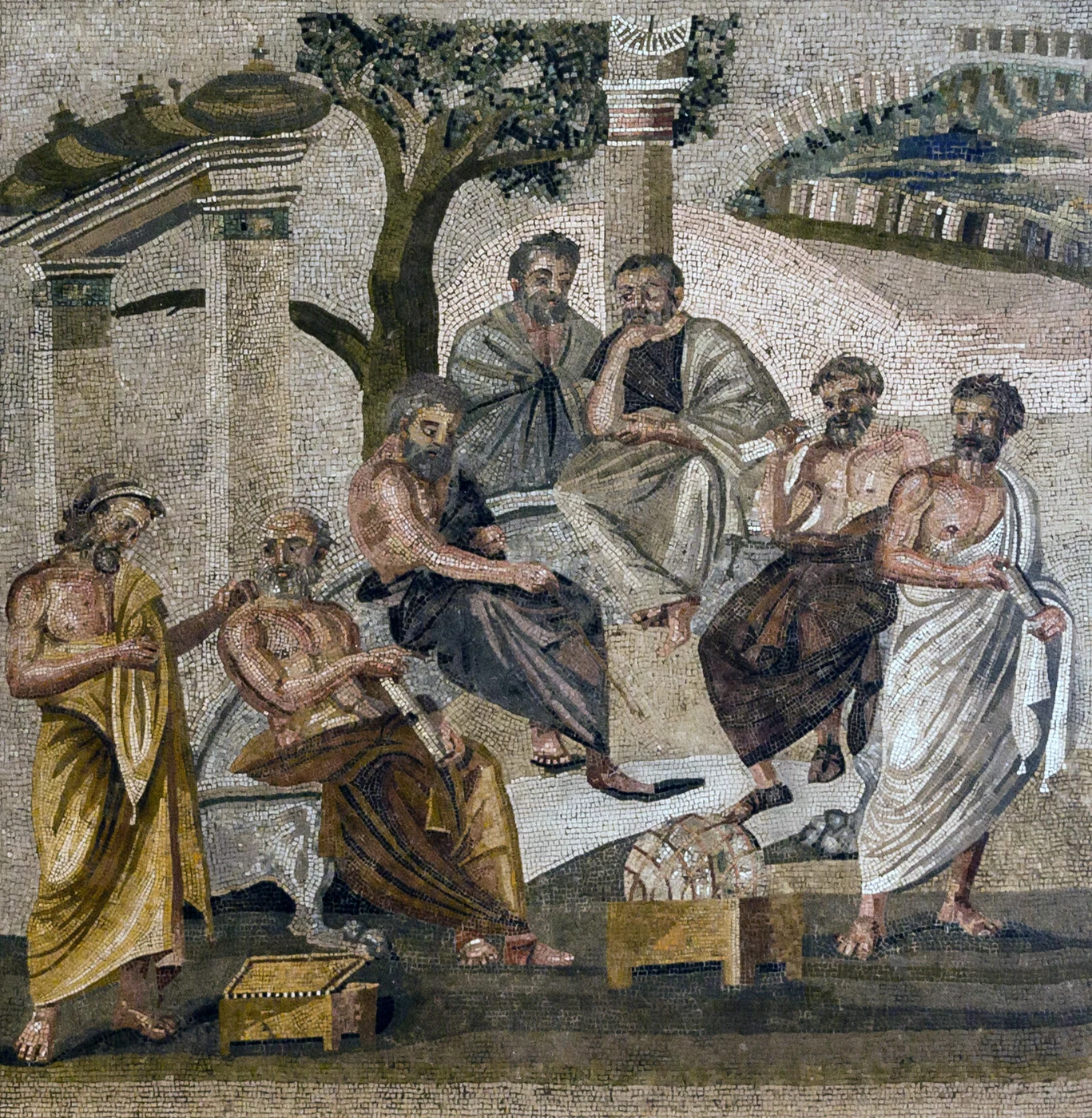 Plato's Academy, Pompeii mosaic — the Socratic tradition